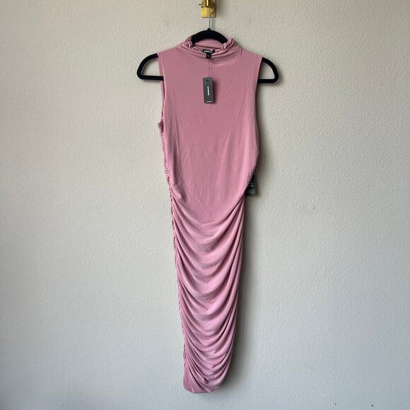 NWT Express Light Pink Body Contour Ruched Midi Dress Size S - Picture 2 of 6